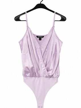 Express Lilac Satin Surplice Bodysuit